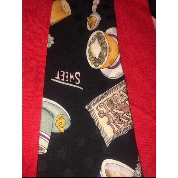 Rare Unique Nicole Miller 1990 Men's Novelty Silk Black Tie Coffee Sweet N Low - Picture 4 of 4